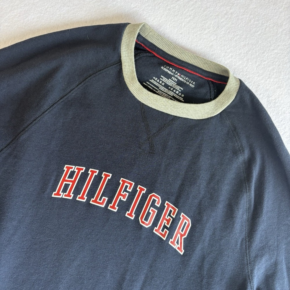 Tommy Hilfiger Men's Crewneck Sleepwear Navy Blue Long Sleeve Logo Size M